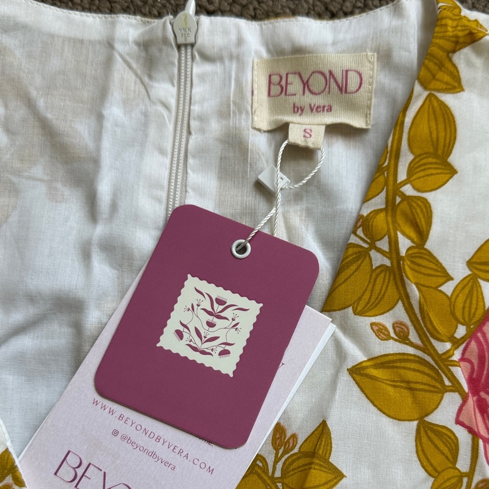 NWT BEYOND by Vera Floral Yellow and Pink Midi Dress with cutouts - Picture 2 of 7